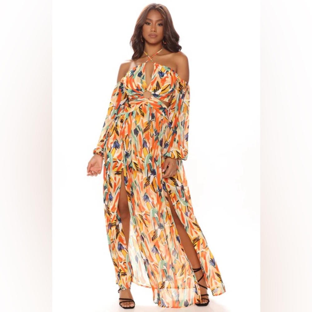 Fashion Nova Multicolor Long Sleeve Maxi Dress
